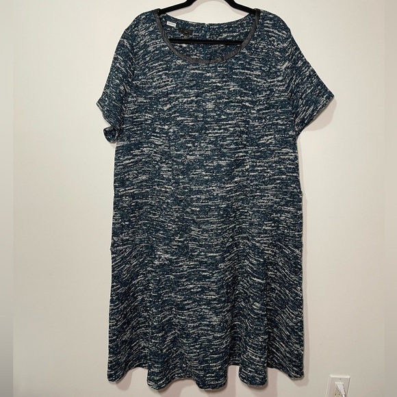 Talbots women’s tweed, teal and black short sleeve holiday dress dark fairy 24W - Picture 2 of 8